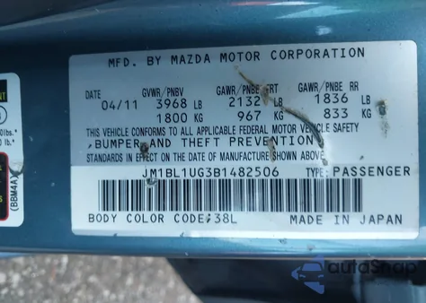 2011 Mazda Mazda3 I Sport z USA, uszkodzony, nr VIN JM1BL1UG3B1482506